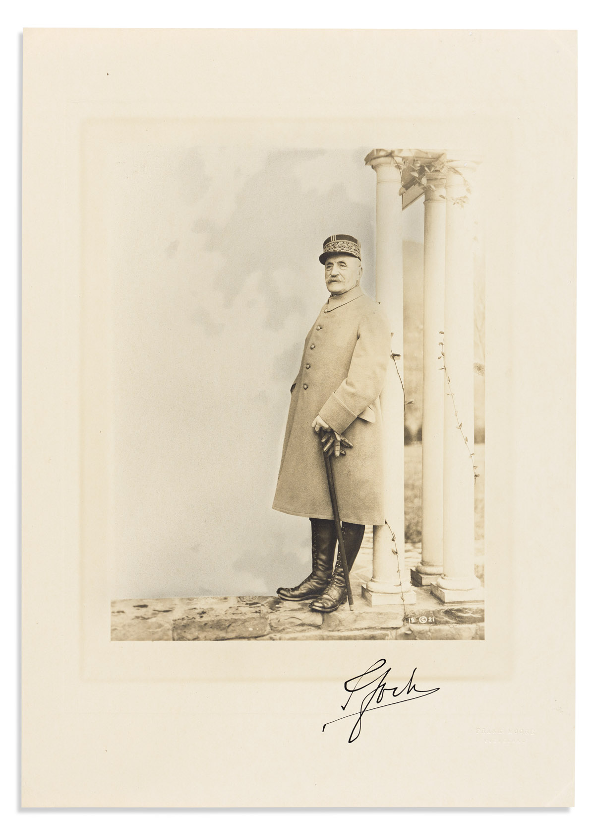 FOCH, FERDINAND. Photograph Signed, FFoch, full-length hand-tinted portrait by Frank Moore,